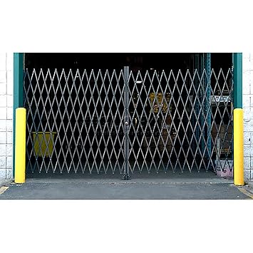 Global Industrial Double Folding Security Gate, 12'W x 8'H Folding Door Gate, Steel Accordion Security Gate, Flexible Expanding Security Gate, 180 Rolling Barricade Gate