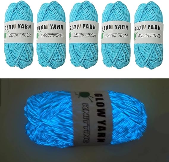 5 Rolls Glow in The Dark Yarn, Upgraded Glowing Knitting Crochet, Luminous Yarn Sewing Supplies for DIY Arts Crafts, Gift(Blue)