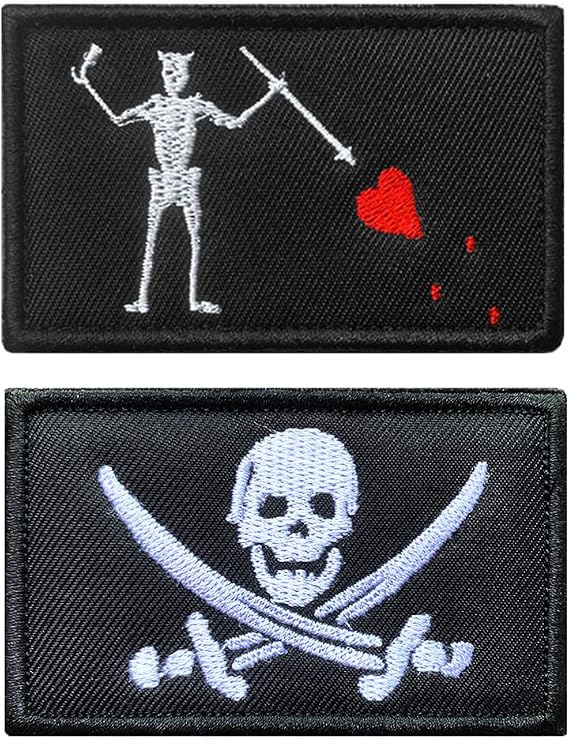 Antrix 2 Packs Tactical Black Beard Pirate Edward Pirate Skull Emblem Patch Hook & Loop Pirate Patches for Backpacks Caps Jackets Vest Military Uniform Dog Harness