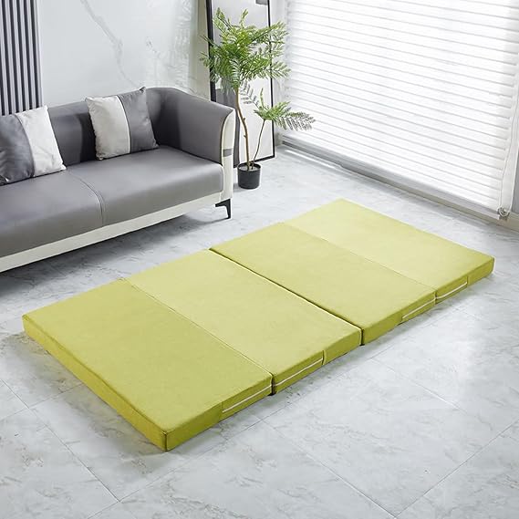 Double Folding Mattress for Camping, Caravans, Travel Bed, Mattress, Floor Mattress, Guest Bed with Washable Cover, Bed in a Box, Space Saving (200 x 60 x 8 cm, Green)