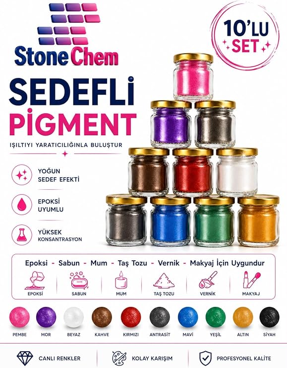 Epoksi Bazlı Sedefli Toz Pigment 10 Renk 15 gr Boya