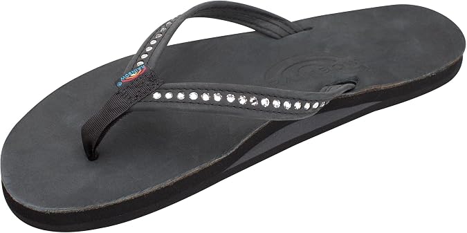 Rainbow Sandals Women's Single Layer Premier Leather w/Swarovski Crystal Narrow Strap