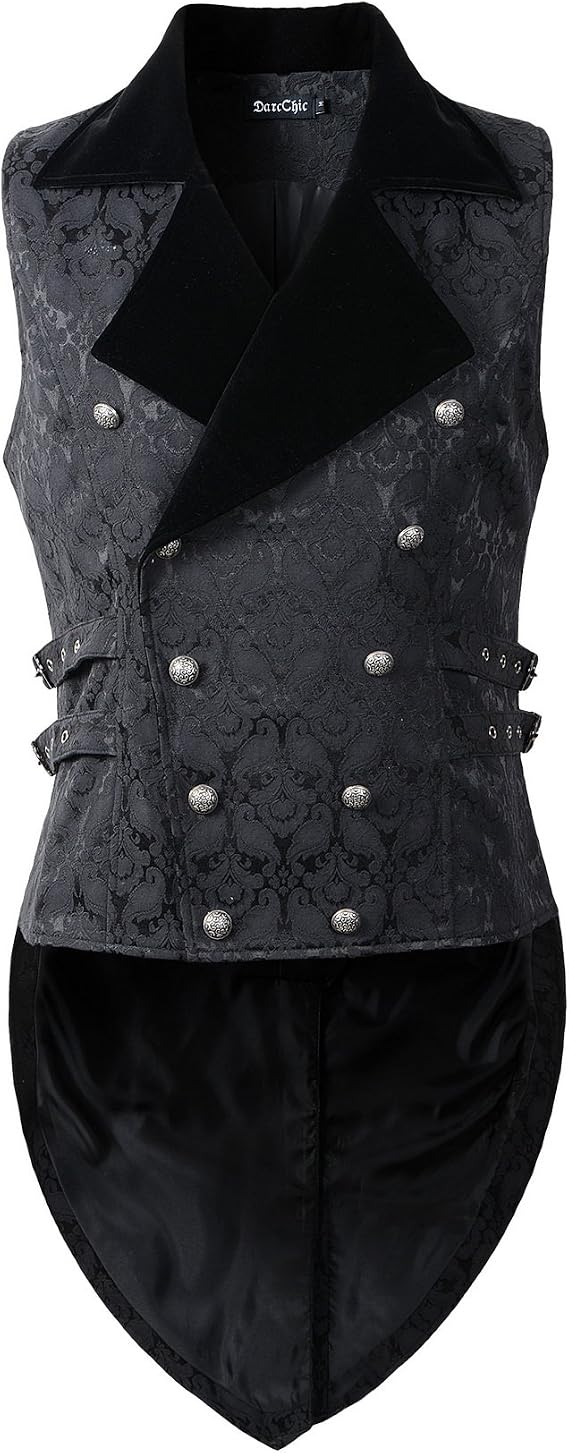 Mens Vest Waistcoat Tailcoat Black Velvet Gothic Steampunk