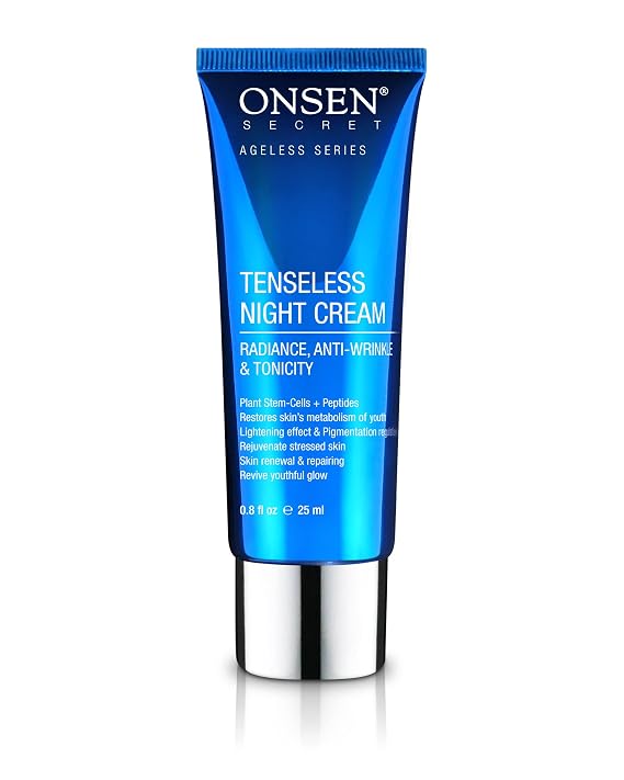 Onsen Secret Wrinkle Repair Tenseless Night Face Cream - Dermatologist Recommended Anti-Wrinkle, Radiance and Tonicity Cream - Anti Aging Ultra Boost Facial Creme for Dry Skin & Age Spots (0.8 Fl Oz)