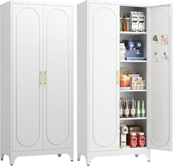 UNICOLY 75" Tall Pantry Storage Cabinet with Doors and Adjustable Shelves