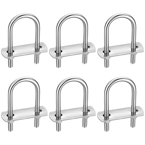 6 Pack Round U-Bolts, Stainless Steel U-Bolts with Frame Plates and Nuts, 1"/25mm Inner Width 2.75"/70mm Length, U Shaped Bolt for Automobiles Trailer, Ski Boat, Sailboat(Round, 1"/25mm)