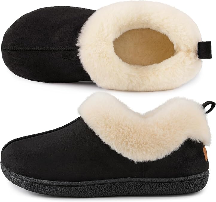 HomeTop Women's Closed-back Slippers Non-slip House Shoes with Fuzzy Collar