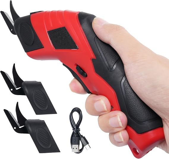 Cordless Scissor with 3pcs Replaceable Blades, Power Shears with 4.2V 2000mAh Rechargeable Lithium-Ion Battery for Fabric Leather Carpet Plant Stems