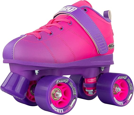 Crazy Skates Rocket Roller Skates - Quad Skates for Men and Women - Pink/Purple (Size: Mens 5 / Womens 6)