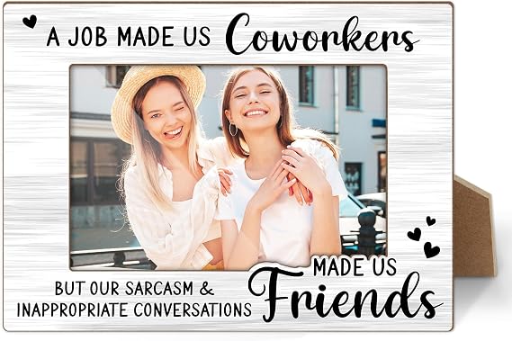 Coworker Gifts Picture Frame - A Job Made Us Coworkers, Best Friend Photo Frame, Thank You Appreciation Gifts for Coworkers Friends, 4x6 Wooden Photo Frames with Stand -01