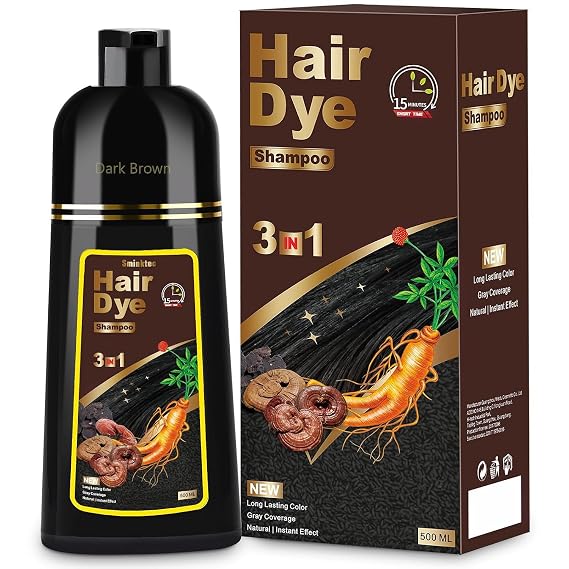 Sminktec Hair Dye Shampoo 3 in 1 for Gray Hair, Herbal Ingredients Natural Shampoo Hair Dye for Women Men (Chestnut Brown)