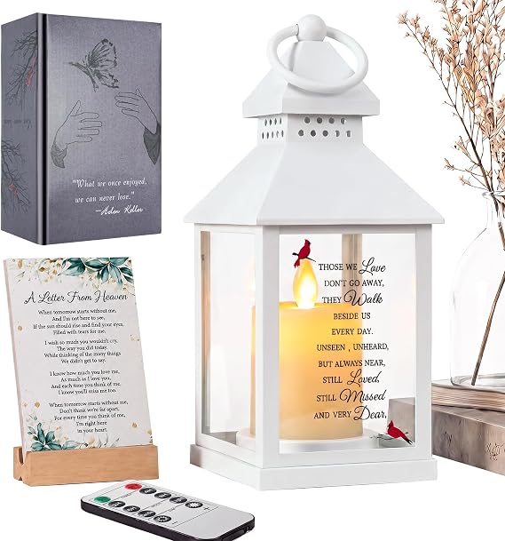 Memorial Lantern, Sympathy Gifts for Loss of Loved One/ Mom/ Dad (White)