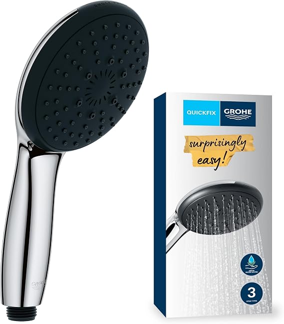 GROHE Vitalio Start 110 El Duşu, 3 Akışlı (Masaj, Yağmur & Jet), SmartSwitch, 110mm Yuvarlak Duş Başlığı, Silikon Halka, Kireç Önleyici Sistem, Krom, 26031001