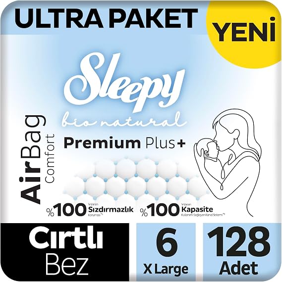 Sleepy Bio Natural Premium Plus Airbag Comfort Ultra Paket Bebek Bezi 6 Numara Xlarge 128 Adet