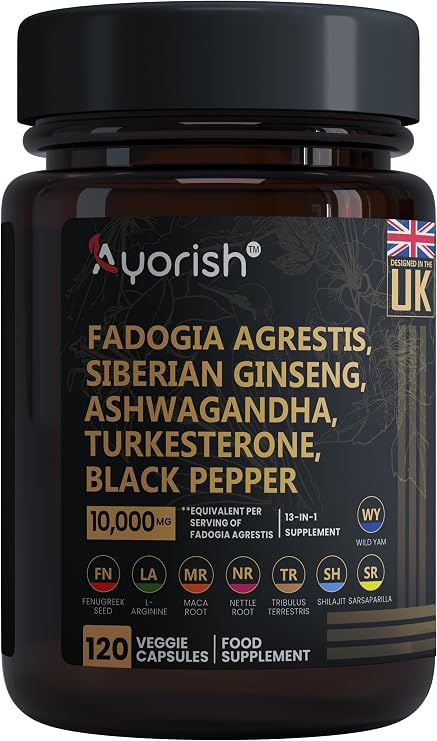 Fadogia Agrestis Complex | Fadogia Agrestis, Ashwagandha, Turkesterone, Siberian Ginseng, Maca Root & L-Arginine | Herbal Food Supplement for Men | Vegan | 120 Veggie Capsules