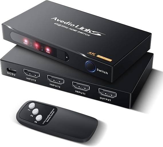HDMI Switch 3 in 1 Out 4K@30Hz, avedio links 3 Port HDMI Switch with Remote support 4K@30Hz, HDCP 1.4, UHD, 3D, Auto-Switch for PS5/4 Xbox Fire Stick