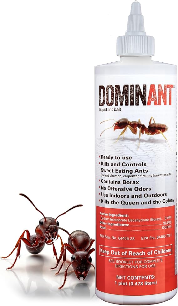 Dominant Liquid Ant Bait, Borax-Based Eliminator, Super Sweet Attractant, Controls and eliminates Household Ants, Use Indoors and Outdoors, 16 oz