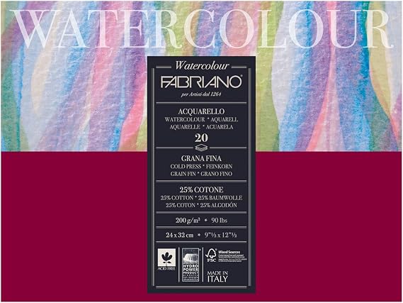 Fabriano 72612432 Watercolour Paper, Cotton, White, 24 x 32 x 0.5 cm