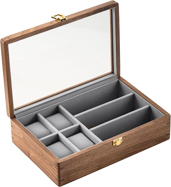 muso wood Wooden Watch Box Glasses Holder with 4 + 3 Compartments with