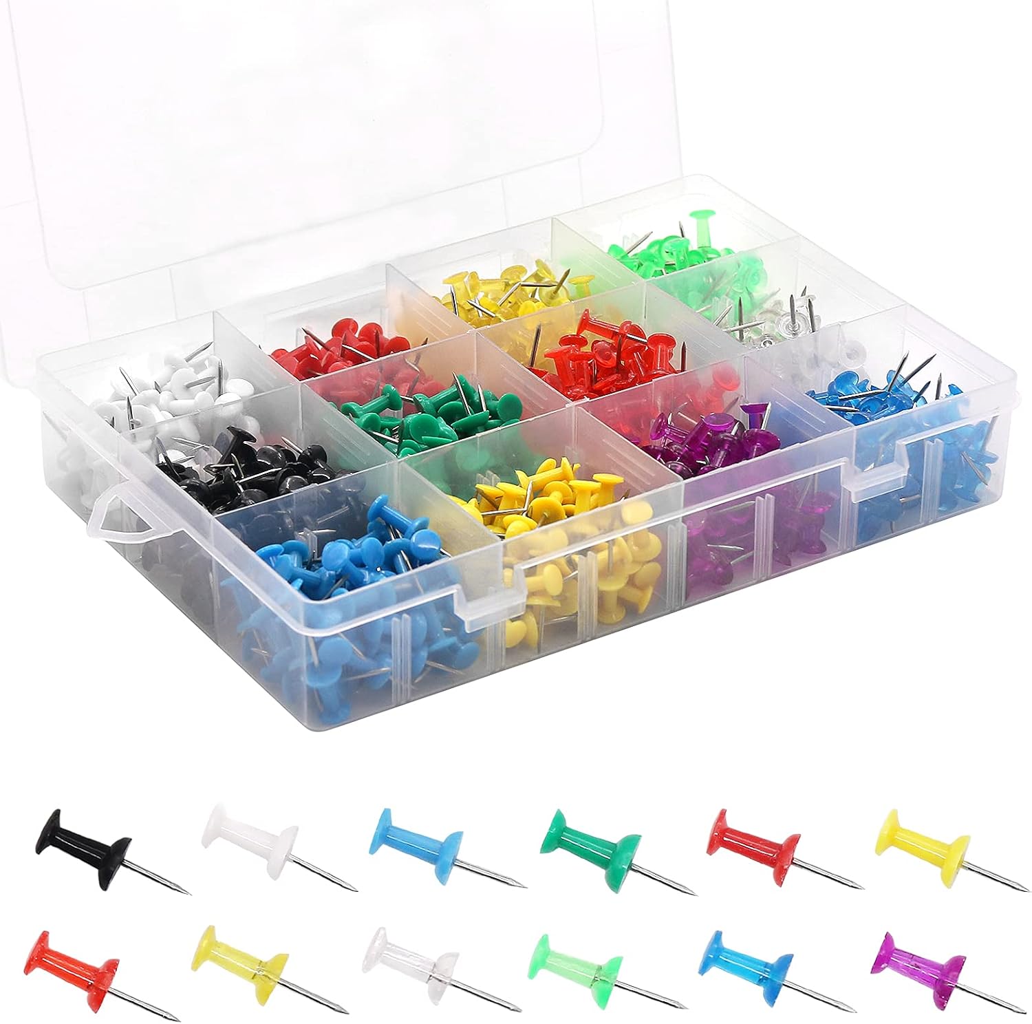 Multicolored Push Pins Thumb Tacks, Coideal 600 Pcs Coloured Map Tacks with Stainless Steel Point for Bulletin Board, Fabric Marking, Pictures Hanging at Home Office School 12 Colours