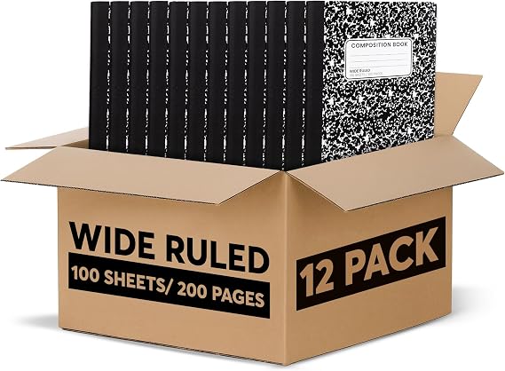 Composition Notebooks, Wide Ruled Paper Writing Journals, Marble Cover Composition Books, 100 Sheets, School Notebooks, School Supply Notebooks Bulk, Student Journal Notebooks Bulk, School & Office