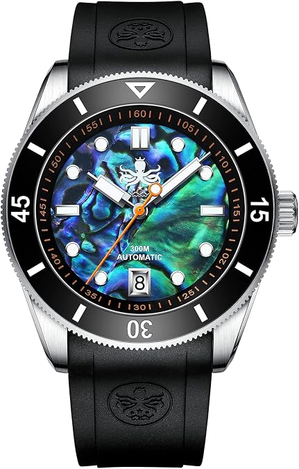 PHOIBOS Automatic Men's 300m Diver Watch with Wave Patterned Dial and Rubber Strap Wave Master PY010R