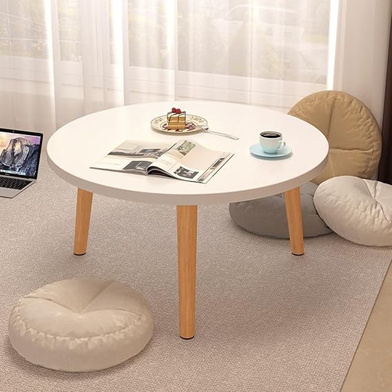 Round Dining Table,Small Round Table, Nordic Style Dining Table, Coffee Table, 60cm Sofa Side Table End Table with Solid Wood Leg, Waterproof Kids Activity Table Home Furniture White 60cm