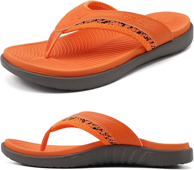 KuaiLu Mens Sport Flip Flops Orthotic Thong Sandals With Arch Support