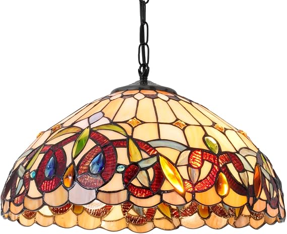 Tiffany Style 2-Light Chandelier 15.7" Vintage Stained Glass Pendant Light Victorian Adjustable Hanging Chandelier Lighting Fixtures for Dining Room Farmhouse Hallway