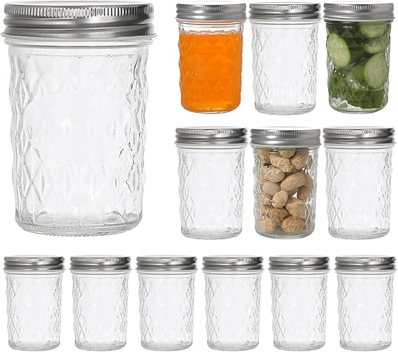 Hniuyun 12 Pack 8 oz (240ml) Mason Jars with Regular Lids – Clear Glass Canning Jars for Pickling, Jam, Fermenting, Overnight Oats & Party Favors | Food Storage Containers