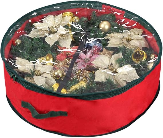 Christmas Wreath Storage Bag 48" with Clear Window | Extra Large Garland Xmas Wreath Container | Durable 600D Oxford Material | XL Huge 48 Holiday Wreath Bags Box (Red)