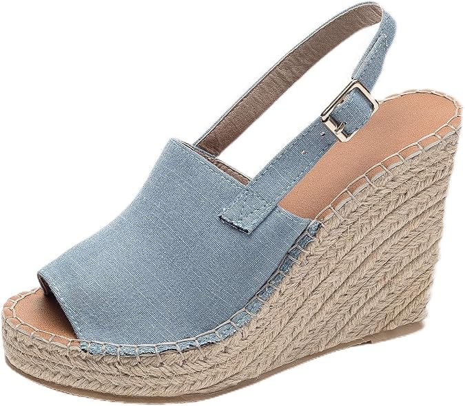 Women's Ladies Fashion Casual Peep Toe Espadrille Wedges Sandals Ankle Buckle High Platform Roman Shoes