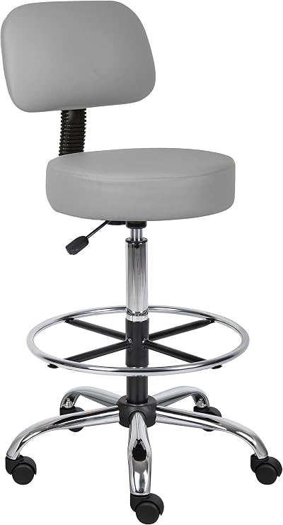 Boss Office Products Drafting Stool with Back Cushion, Grey (B16245-GY)