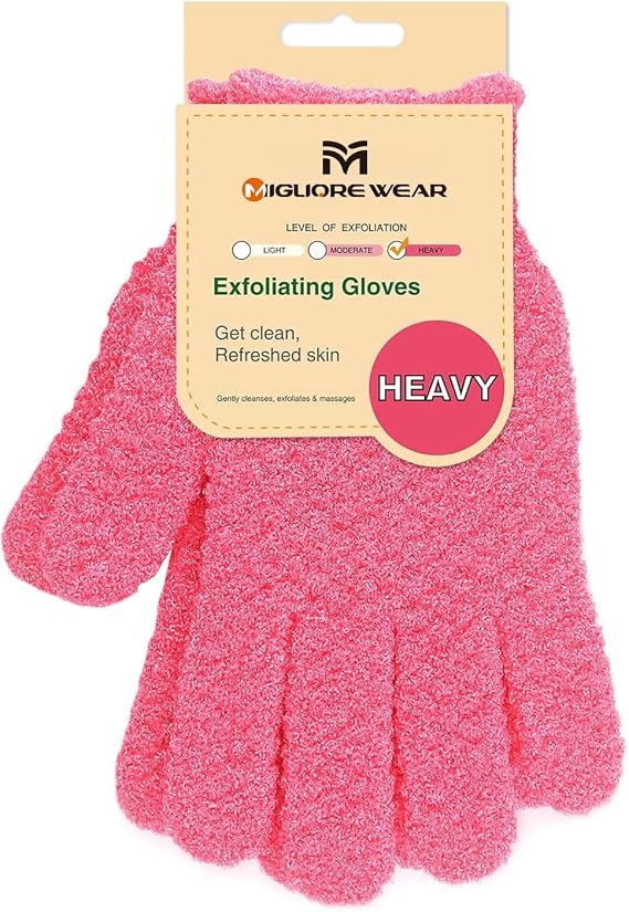 Exfoliating Glove 3 TEXTURES Shower Gloves, Natural Loofah