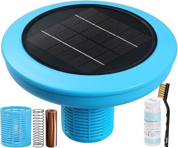 PASAMIC Solar Pool Ionizer, Cleaner for Up to 35,000 Gallon Pools, IP68 Waterproof Copper Anode, Solar Ionizer for Pool, Suitable for in/Above Ground Pools, Spas & Hot Tubs, Blue