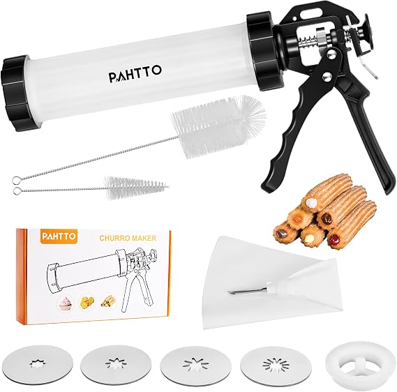 Churro Maker Kit, Hollow Churro Machine, Churro Maker Gun with Piping Bag and 2 Cleaning Brushes, 5 Nozzles for Various Shapes, Maquina para Hacer Churros, Perfect Gift