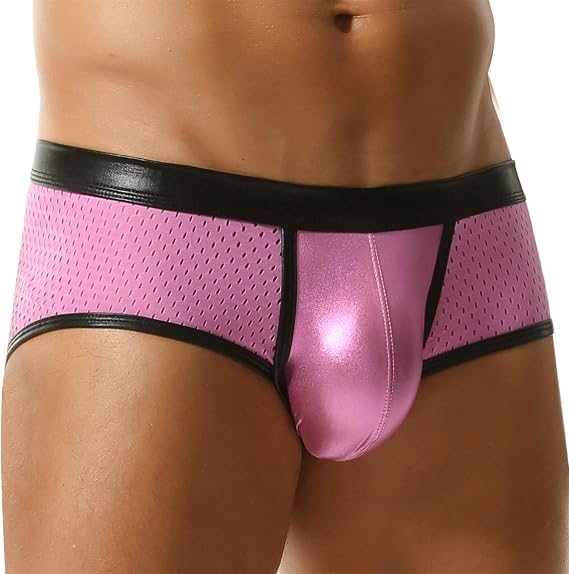 FEOYA Men's Metallic Shiny Boxer Briefs Sexy Mesh Pouch Bulge Low Rise Short Leg Trunks Hot Pants Underwear