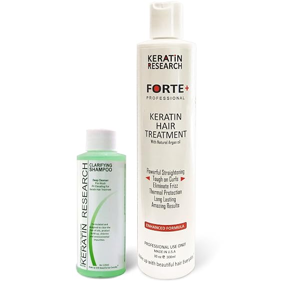 Keratina Forte Brasilera por 300ml Con Champu Clarificante Moroccan Argan oil Tratamiento Que Alisa El Cabello Ahora Con Una Fuerza Extra, Formula Mejorada Que Repara El Cabello, por Keratin Research