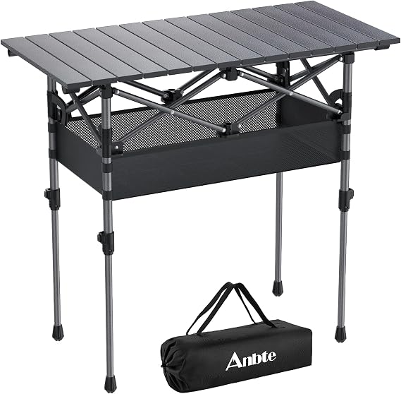 Anbte 3ft Aluminum Roll Top Folding Camping Table, Portable, 32X16, Black