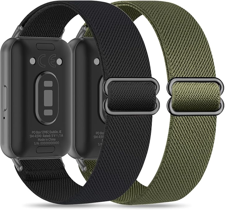 2 Pack Stretchy Nylon Compatible with Samsung Galaxy Fit 3 Band for Women Men, Elastic Adjustable Soft Sport Strap Wristband for Galaxy Fit 3 Band SM-R390