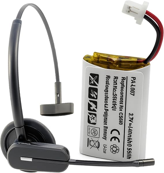 Battery for Plantronics CS540 C054 Headset, 140mAh