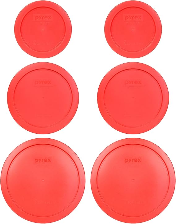 Pyrex (2) 7200-PC, (2) 7201-PC, (2) 7402-PC Red Replacement Lids - Made in USA