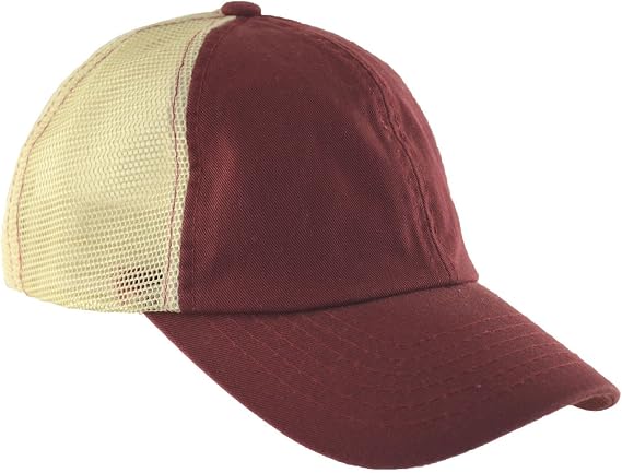Low Profile Mesh Caps Baseball Cap Washed Trucker Hat Burgundy Maroon