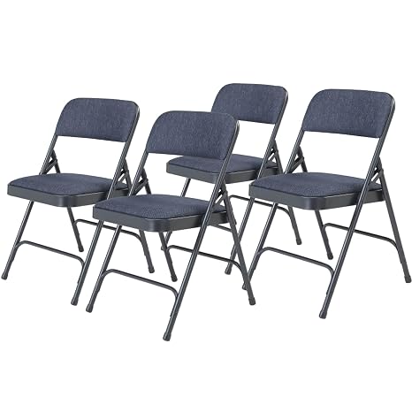 Premium Padded Portable Folding Chairs by National Public Seating 2200 Series Upholstered, Heavy-Duty Foldable Chairs for Indoor & Outdoor Use Set of 4, Comfortable & Durable, Char-Blue