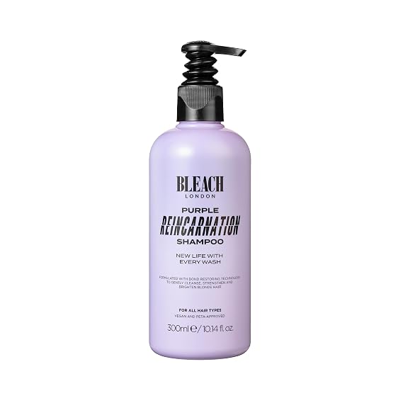Bleach London Reincarnation Purple Shampoo Colour Correcting 10.14 fl oz | Strengthens and Restores Hair Bonds While Neutralising Brassy Yellow Tones. With Creatine and Amino Acids.