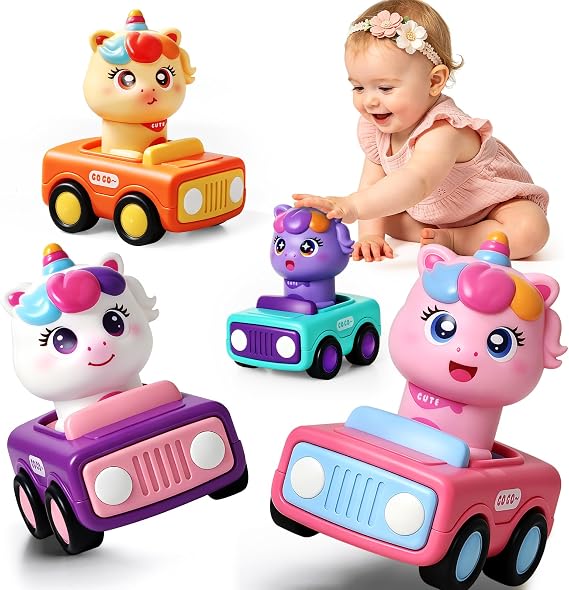 MOONTOY Press to Go Unicorn Car Toys for Toddler 1-3, 1 Yr Old Girls Gift