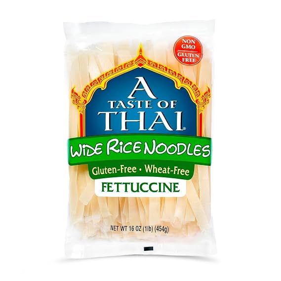 A Taste of Thai Fettuccine Rice Noodles (Straight Cut)| Restaurant-Quality Thai Flavor in Minutes | Vegan, Gluten-Free,Wheat Free, Non-GMO| Perfect for Stir-Fries, Soup & Asian Dishes 16 oz, Pack of 1