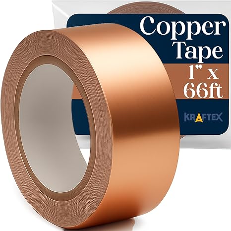 Kraftex Copper Tape [1 Inch x 66ft] Conductive Copper Foil Tape with Adhesive for Stained Glass, Slug Barrier, Guitar Shielding & Faraday Cage
