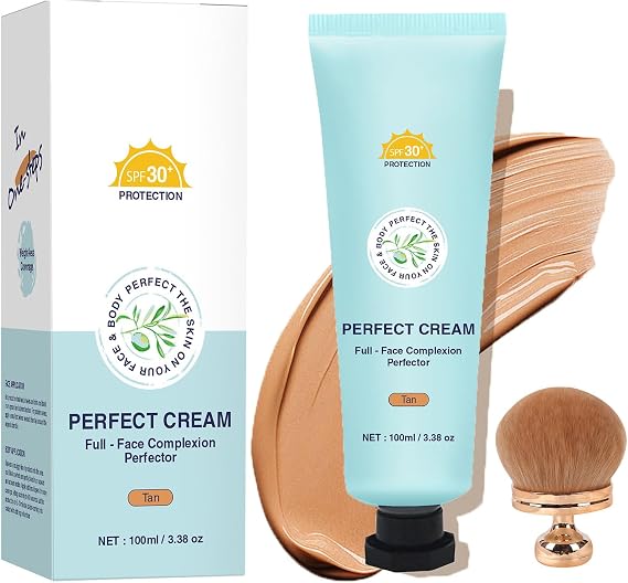 Body Coverage Perfector with SPF 30+, All over Complexion Perfector and Brush, Face & Body Concealer CC Cream Full Coverage, Waterproof & Sweatproof & Long-Lasting Wear (#Tan)