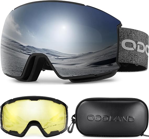 Odoland Ski Goggles Set with Magnetic Interchangeable Lens for Men Women